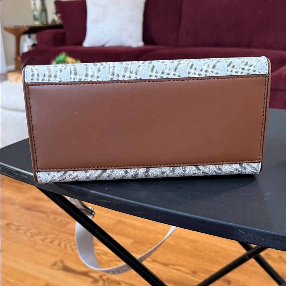 Michael Kors Beige/Chestnut Signature Canvas Satchel with Logo Strap - Picture 4 of 6